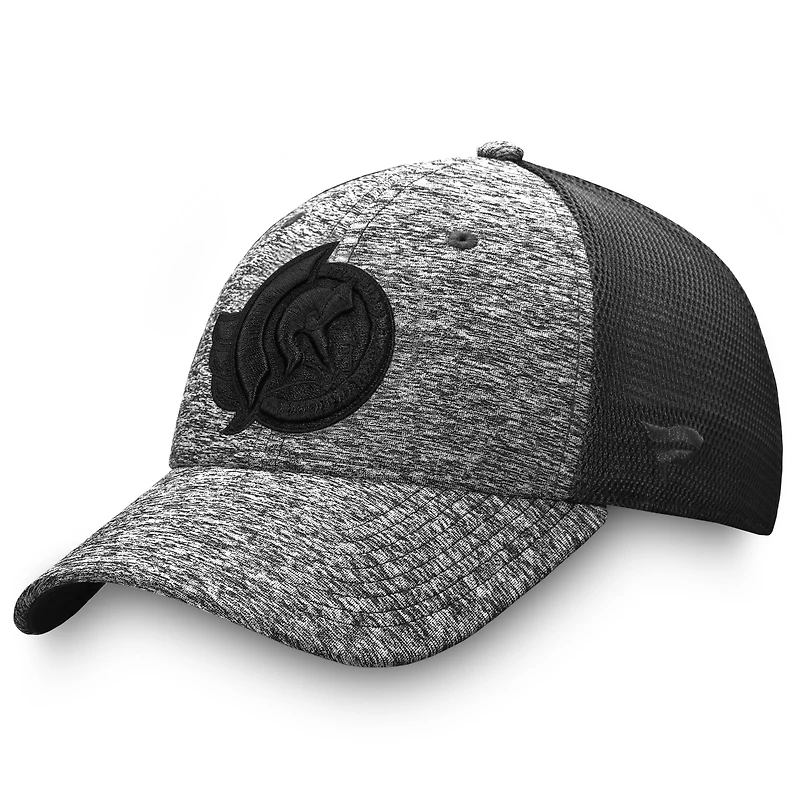 Casquette de camionneur flexible authentique pour entraînement et voyage Fanatics homme, noir chiné/noir, Sénateurs d'Ottawa