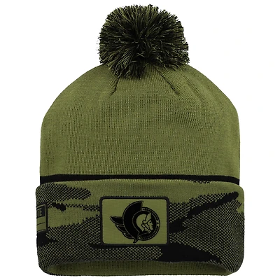 Men's Fanatics  Olive Ottawa Senators Military Appreciation Cuffed Knit Hat with Pom