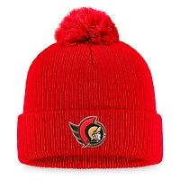 Bonnet en tricot à revers avec logo principal Fanatics Red Ottawa Senators Core pour hommes avec pompon