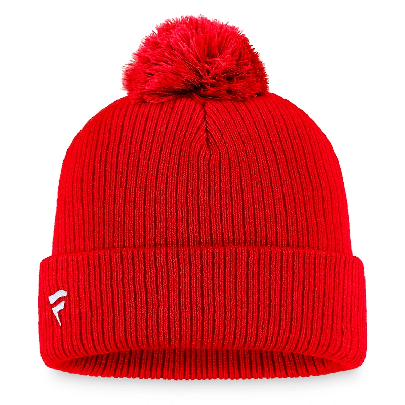 Bonnet en tricot à revers avec logo principal Fanatics Red Ottawa Senators Core pour hommes avec pompon