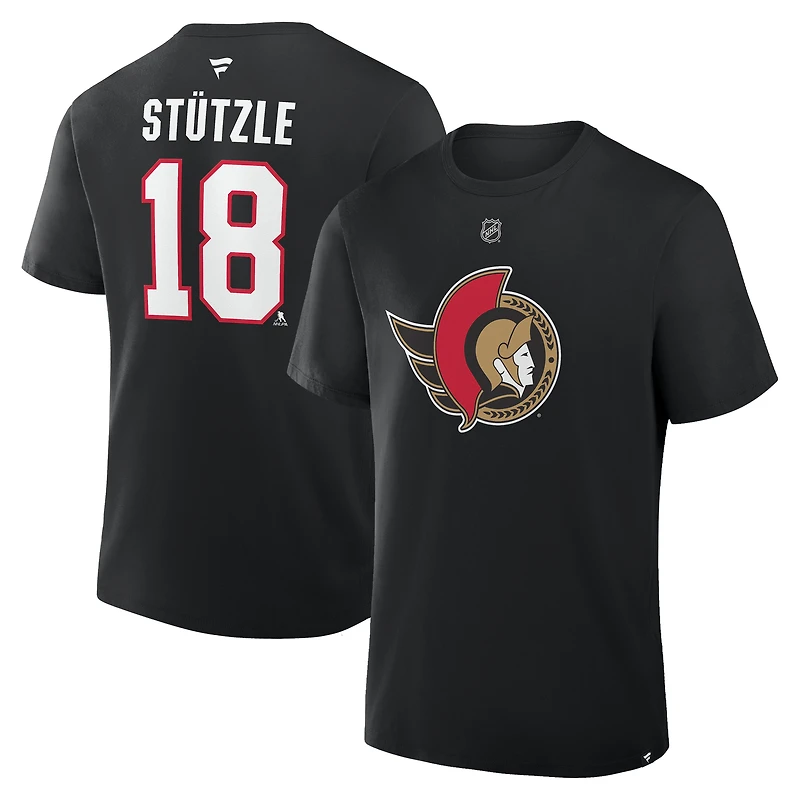 Men's Fanatics Tim Stützle Black Ottawa Senators Authentic Stack Name & Number T-Shirt