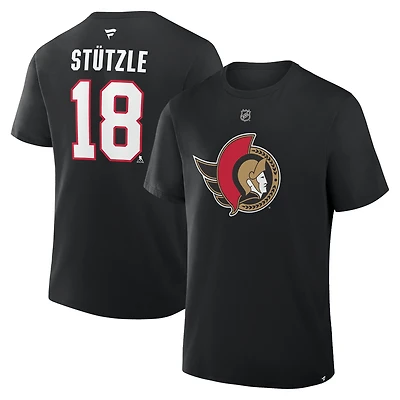 Men's Fanatics Tim Stutzle Black Ottawa Senators Authentic Stack Name & Number T-Shirt