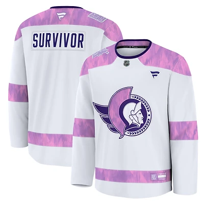 Men's Fanatics White Ottawa Senators Hockey Fights Cancer Survivor Practice Jersey
