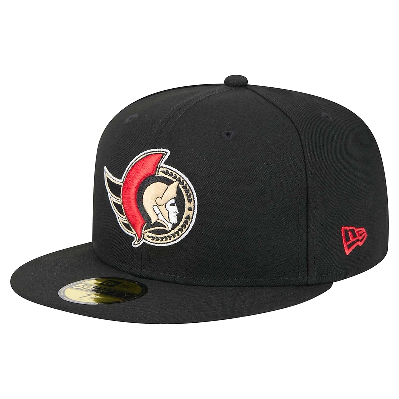 Casquette ajustée New Era Core 59FIFTY noire pour homme, modèle Ottawa Senators.