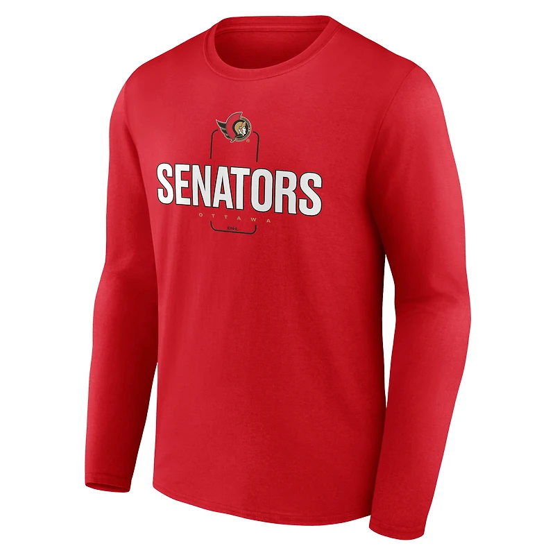 Men's Red Ottawa Senators Custom Midfielder Long Sleeve T-Shirt
