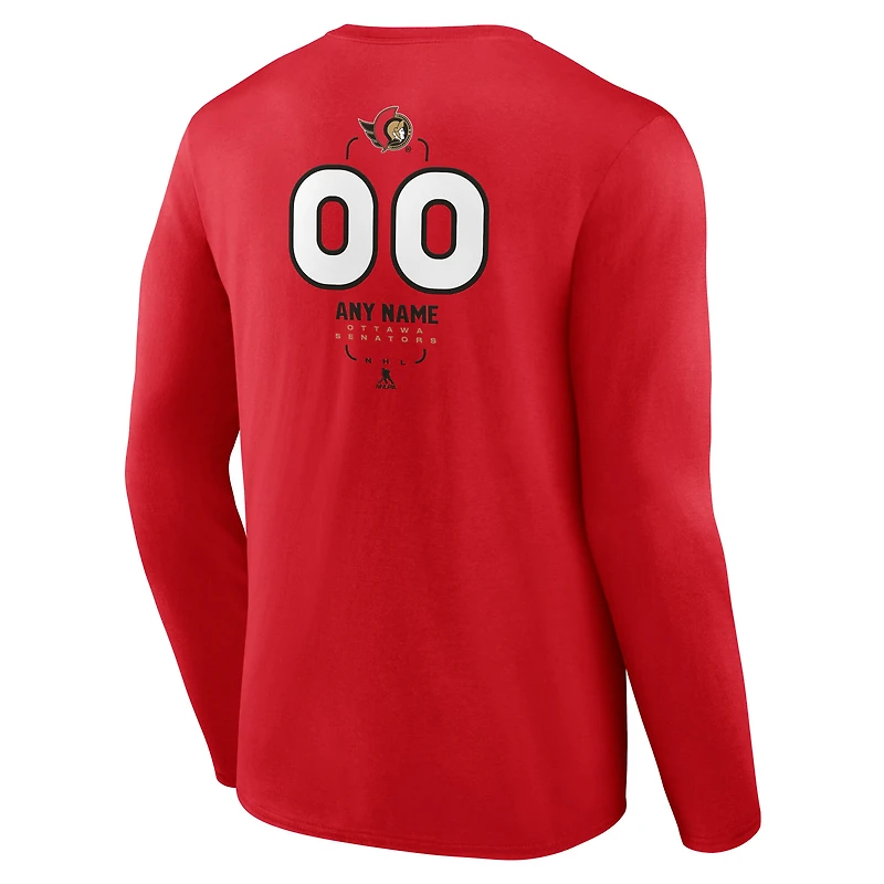 Men's Red Ottawa Senators Custom Midfielder Long Sleeve T-Shirt