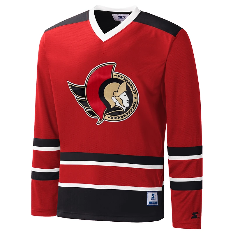 Men's Starter Red Ottawa Senators Cross-Check V-Neck - Long Sleeve T-Shirt