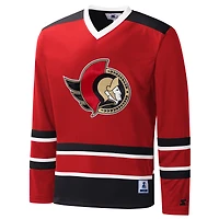 Men's Starter Red Ottawa Senators Cross-Check V-Neck - Long Sleeve T-Shirt