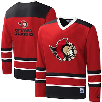 T-shirt à manches longues Starter rouge Ottawa Senators col en V et motif carreaux pour homme