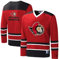 T-shirt à manches longues Starter rouge Ottawa Senators col en V et motif carreaux pour homme