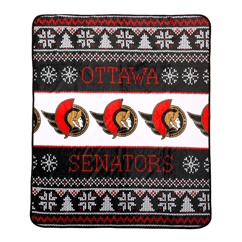 Ensemble de 2 couvertures et coussins des Fêtes 50" x 60" des Sénateurs d'Ottawa