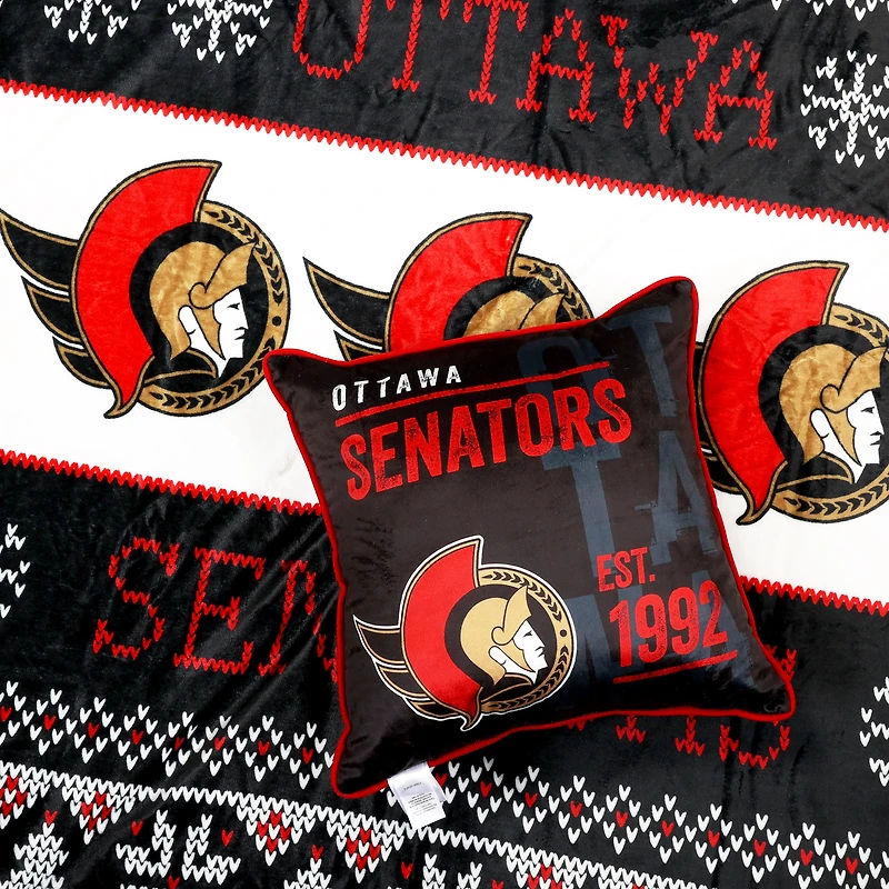 Ensemble de 2 couvertures et coussins des Fêtes 50" x 60" des Sénateurs d'Ottawa