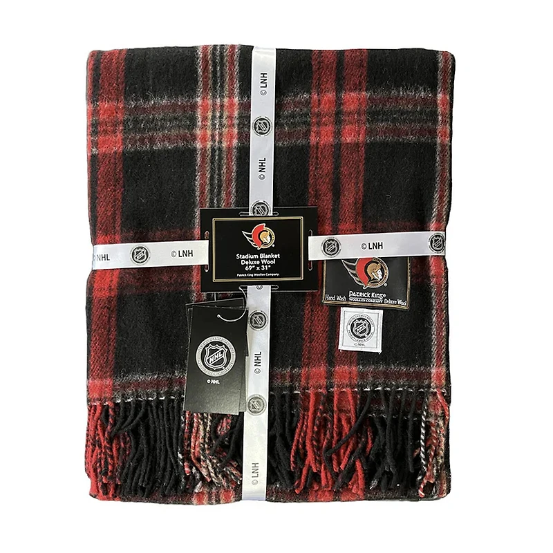 Couverture/écharpe de stade en laine mérinos Patrick King Woollen Company, Ottawa Senators, 79 x 175 cm (31 x 69 po).