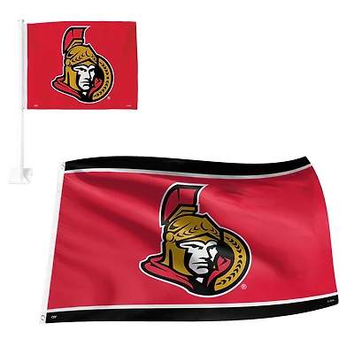 Ensemble de bannière et drapeau de voiture en polyester de 3 pi x 5 pi des Sénateurs d'Ottawa rouges