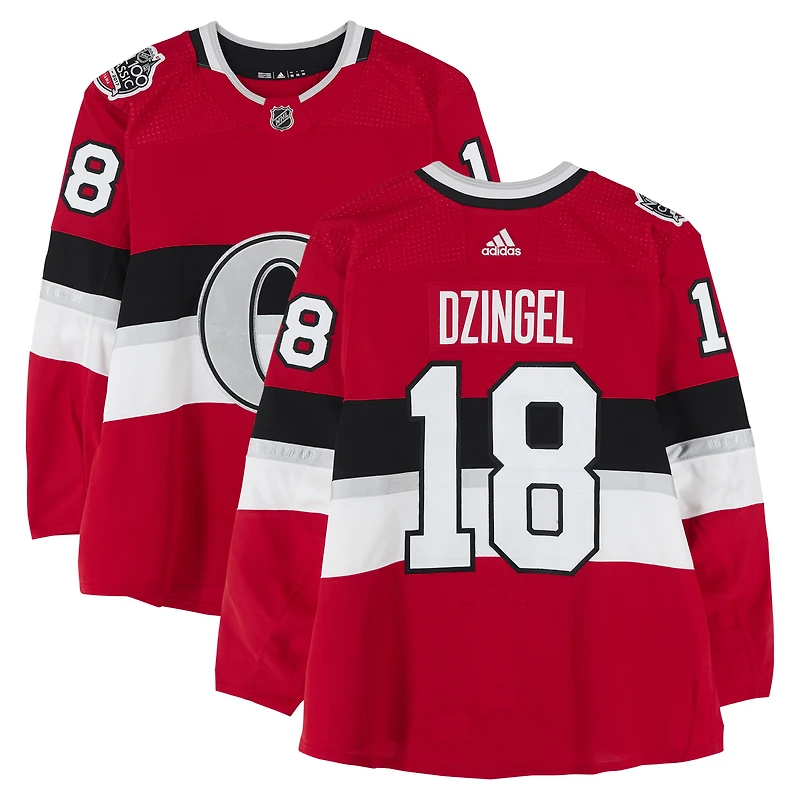 Ryan Dzingel Ottawa Senators Practice-Used #18 Red adidas Jersey vs. Montreal Canadiens on December 16, 2017 - NHL100 Classic - Worn During Warm-Ups