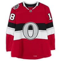 Ryan Dzingel Ottawa Senators Practice-Used #18 Red adidas Jersey vs. Montreal Canadiens on December 16, 2017 - NHL100 Classic - Worn During Warm-Ups