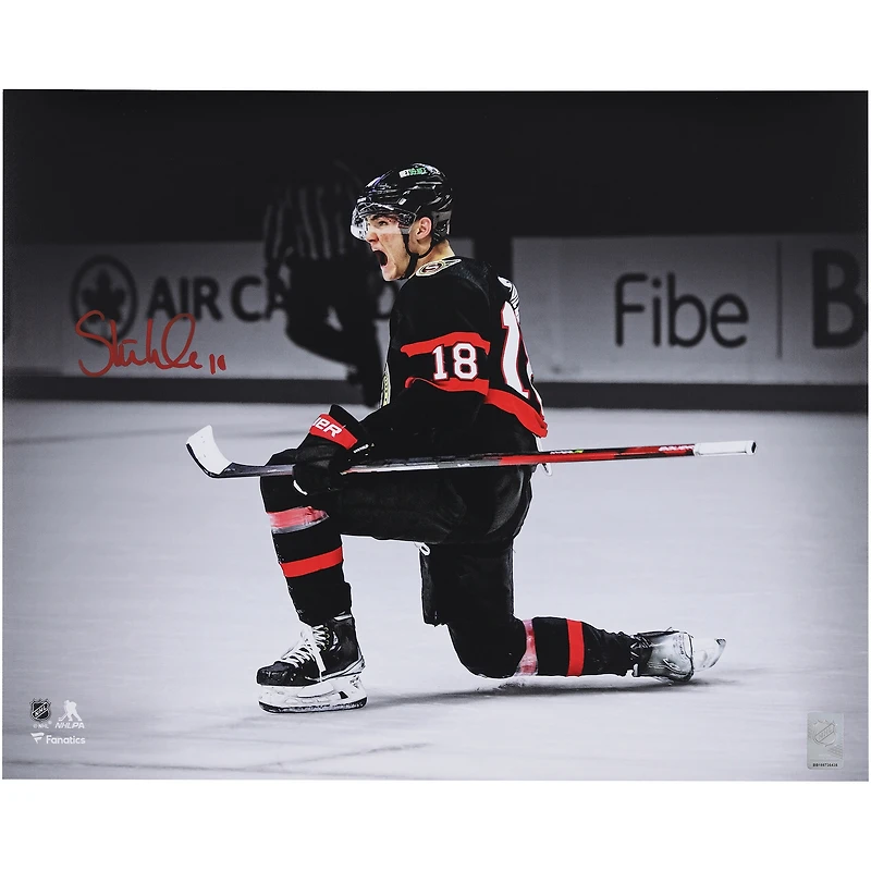 Tim Stutzle Ottawa Senators Autographed 16" x 20" Black Jersey Celebration Spotlight Photograph