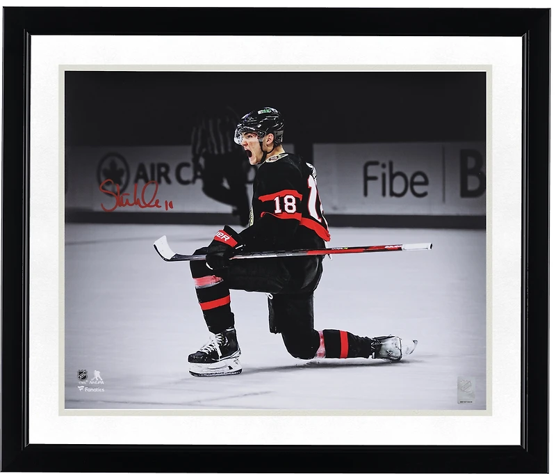 Tim Stutzle Ottawa Senators Autographed 16" x 20" Black Jersey Celebration Spotlight Photograph