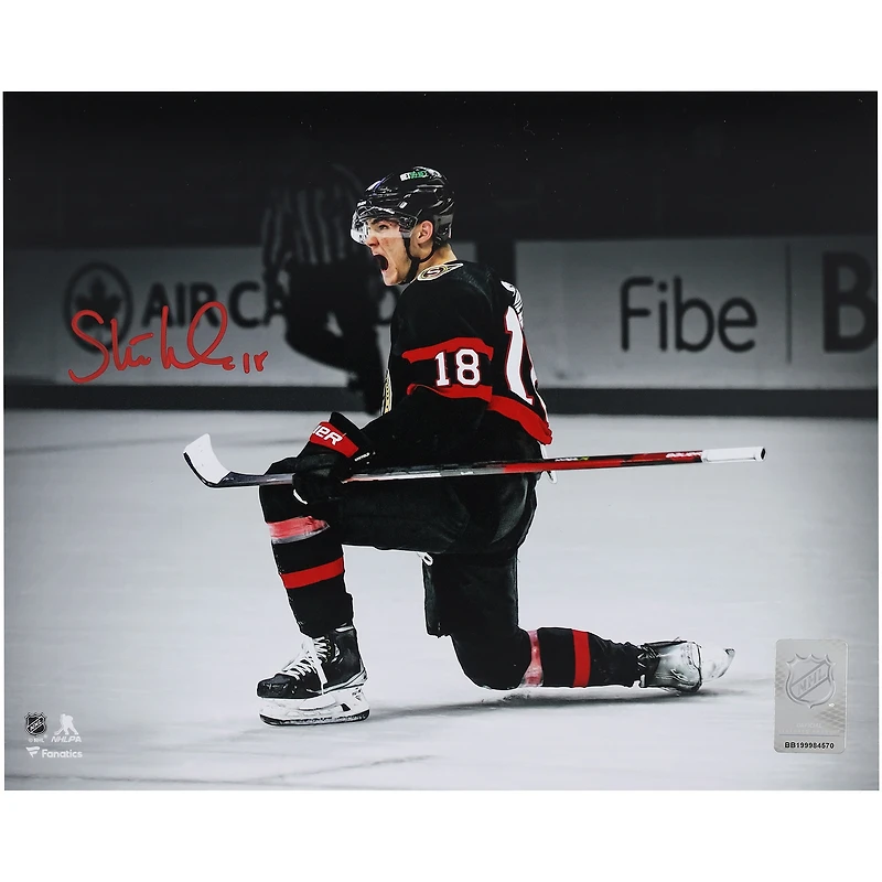 Tim Stutzle Ottawa Senators Autographed 8" x 10" Black Jersey Celebration Spotlight Photograph