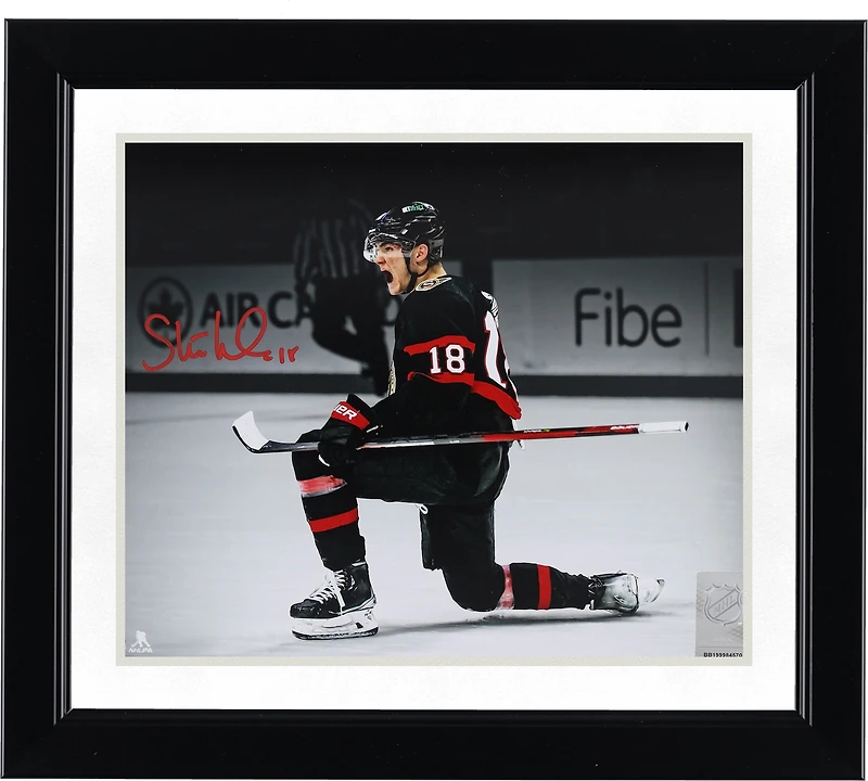 Tim Stutzle Ottawa Senators Autographed 8" x 10" Black Jersey Celebration Spotlight Photograph