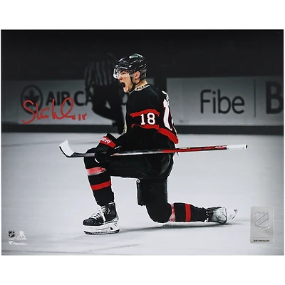 Tim Stutzle Ottawa Senators Autographed 8" x 10" Black Jersey Celebration Spotlight Photograph