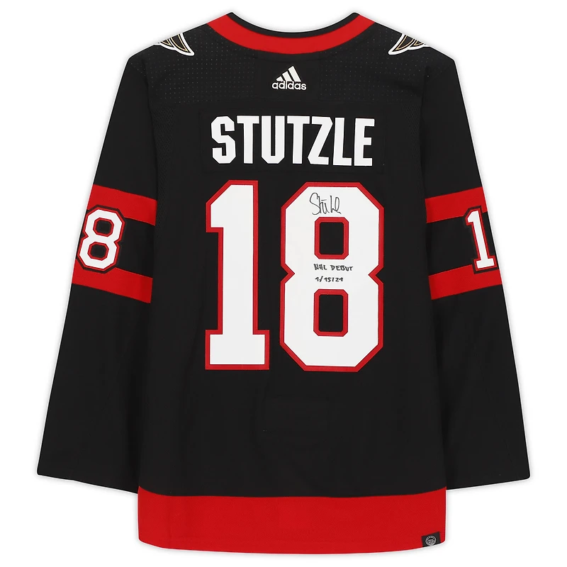 Tim Stutzle Ottawa Senators Autographed Black Adidas Authentic Jersey with "NHL Debut 1/15/21" Inscription