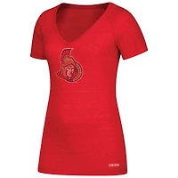 T-shirt à col en V avec nom et numéro des Sénateurs d'Ottawa CCM Derick Brassard pour femmes, rouge