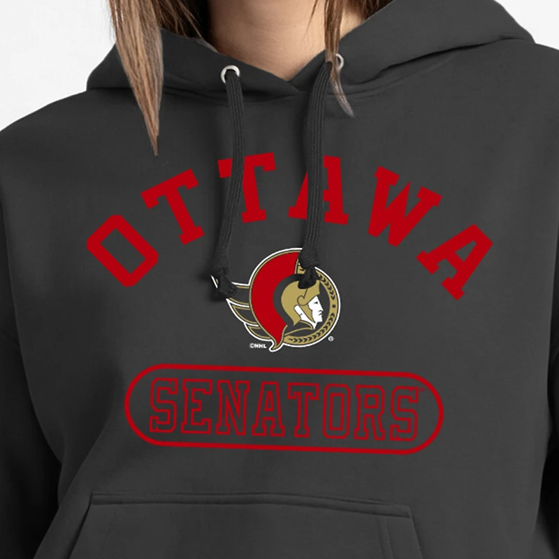 Women's Champion Black Ottawa Senators Arched Pill Box Hoodie