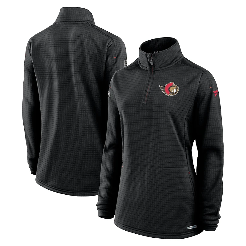 Pull à glissière quart de tour Authentic Pro Rink noir pour femmes Fanatics des Sénateurs d'Ottawa