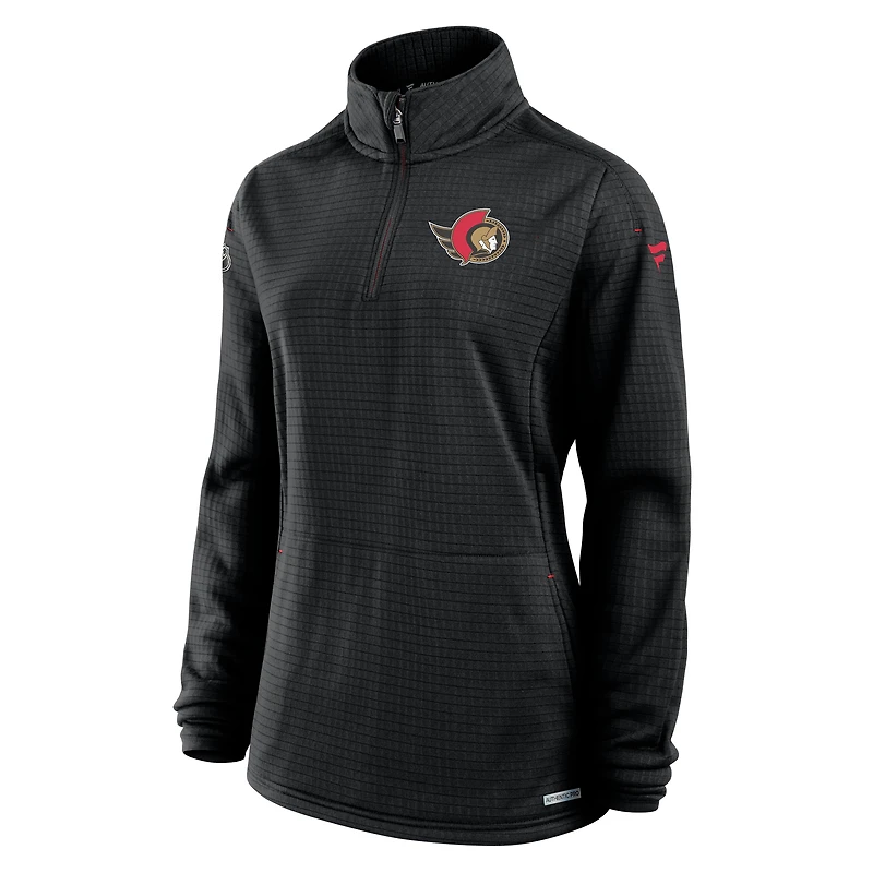 Pull à glissière quart de tour Authentic Pro Rink noir pour femmes Fanatics des Sénateurs d'Ottawa