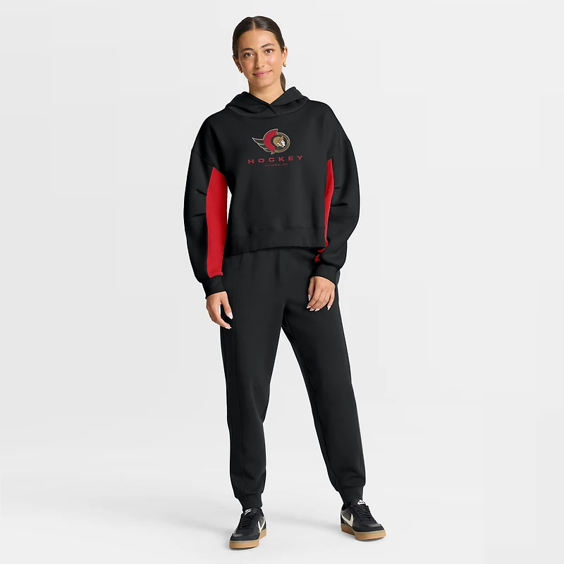 Sweat à capuche boxy noir carreaux arrière des Sénateurs d'Ottawa Fanatics pour femmes