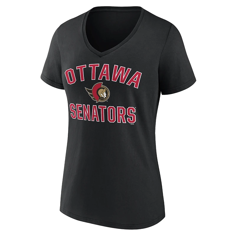 Women's Logo Athletic  Black Ottawa Senators Arch Victory V-Neck T-Shirt