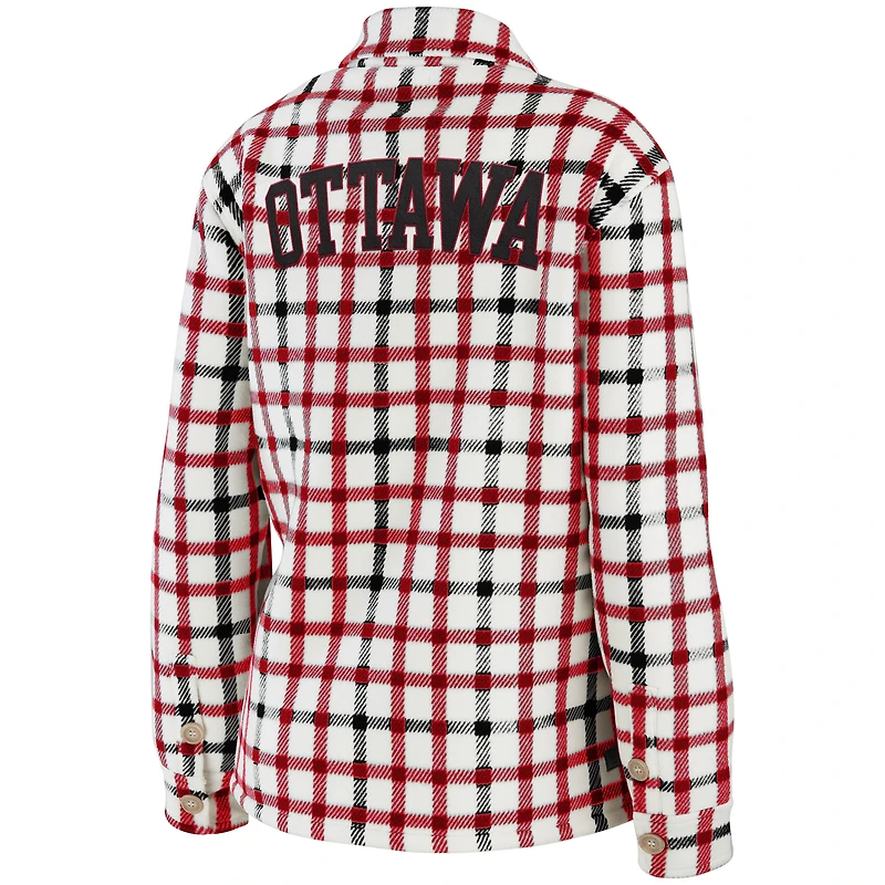 Women's WEAR by Erin Andrews Oatmeal Ottawa Senators Plaid Button-Up - Shirt Jacket