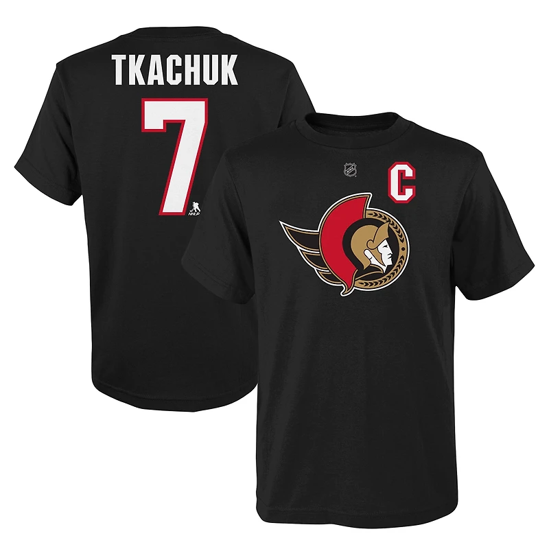 T-shirt noir avec nom et numéro du capitaine des Sénateurs d'Ottawa Brady Tkachuk pour jeunes