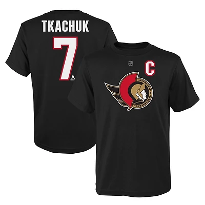 T-shirt noir avec nom et numéro du capitaine des Sénateurs d'Ottawa Brady Tkachuk pour jeunes