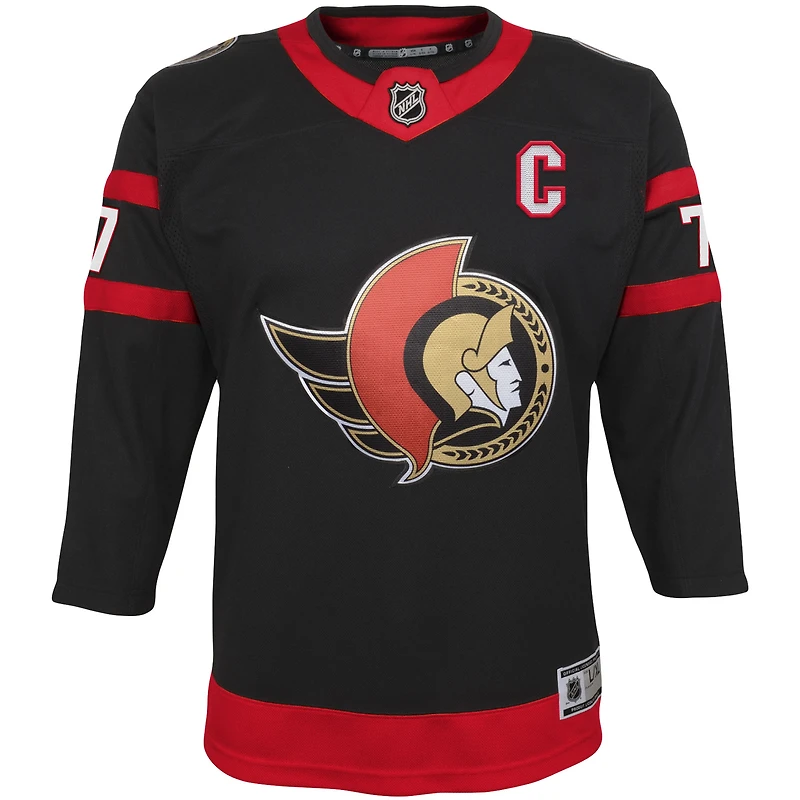 Jeune Brady Tkachuk Noir Sénateurs d'Ottawa Domicile Premier Joueur Capitaine Jersey