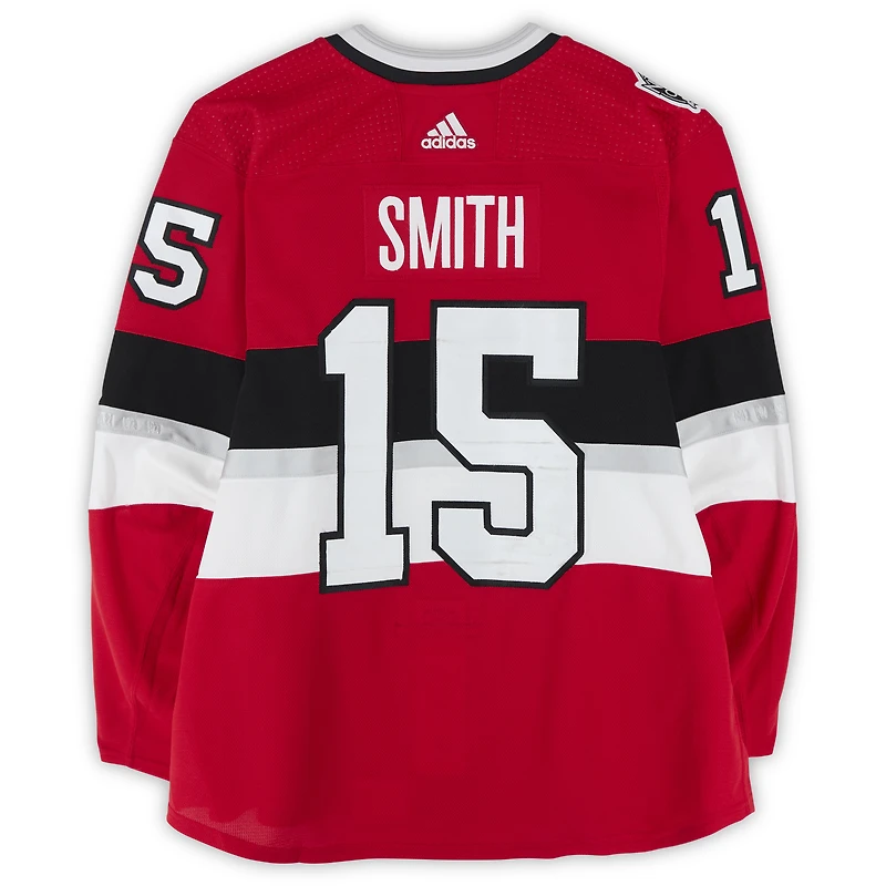 Zack Smith Ottawa Senators Practice-Used #15 Red adidas Jersey vs. Montreal Canadiens on December 16, 2017 - NHL100 Classic - Worn During Warm-Ups
