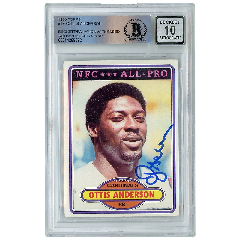Carte de recrue 10 authentifiée Topps #170 Beckett de 1980 autographiée par Ottis Anderson des Cardinals de St. Louis