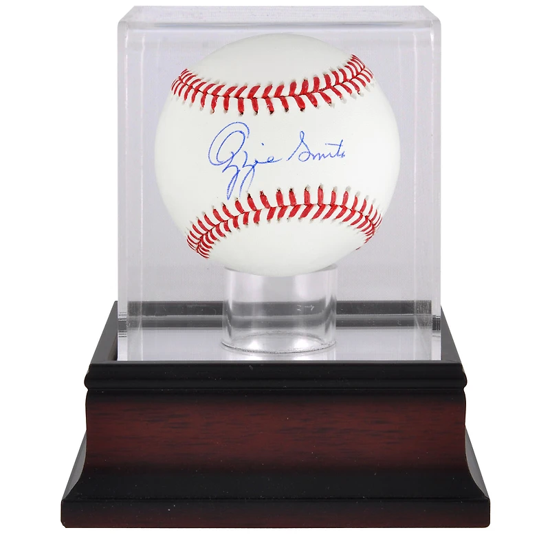Balle de baseball autographiée par Ozzie Smith des Cardinals de St. Louis et vitrine de présentation de balles de baseball en acajou