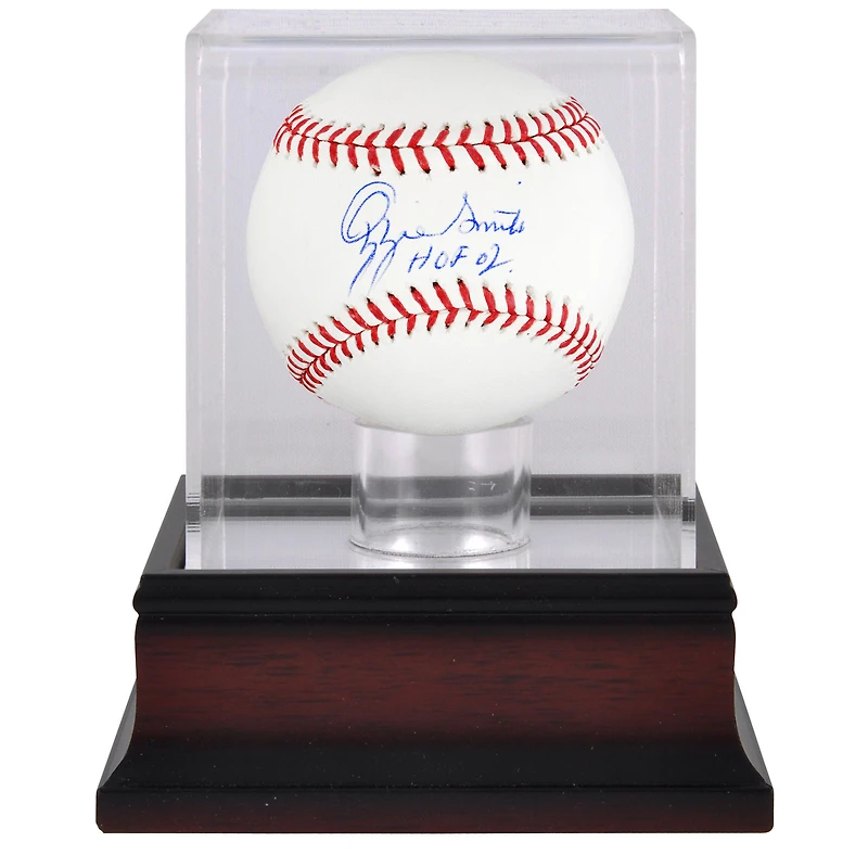 Ozzie Smith St. Louis Cardinals Autographed Baseball with "HOF 02" Inscription and Mahogany Baseball Display Case