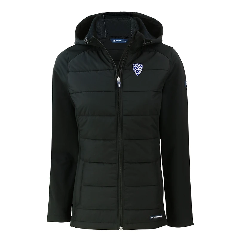 Women's Cutter & Buck  Black Pac-12 Gear Evoke Hybrid Eco Softshell Recycled Full-Zip Hoodie Jacket