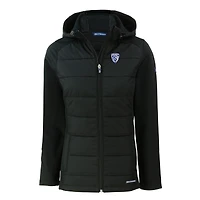 Women's Cutter & Buck  Black Pac-12 Gear Evoke Hybrid Eco Softshell Recycled Full-Zip Hoodie Jacket
