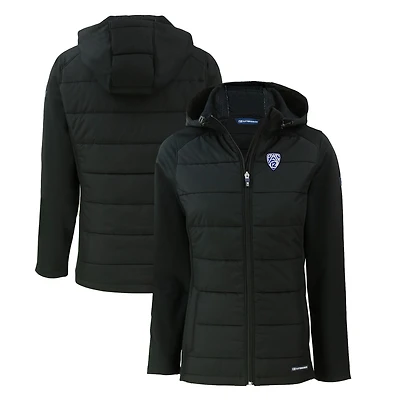 Women's Cutter & Buck  Black Pac-12 Gear Evoke Hybrid Eco Softshell Recycled Full-Zip Hoodie Jacket