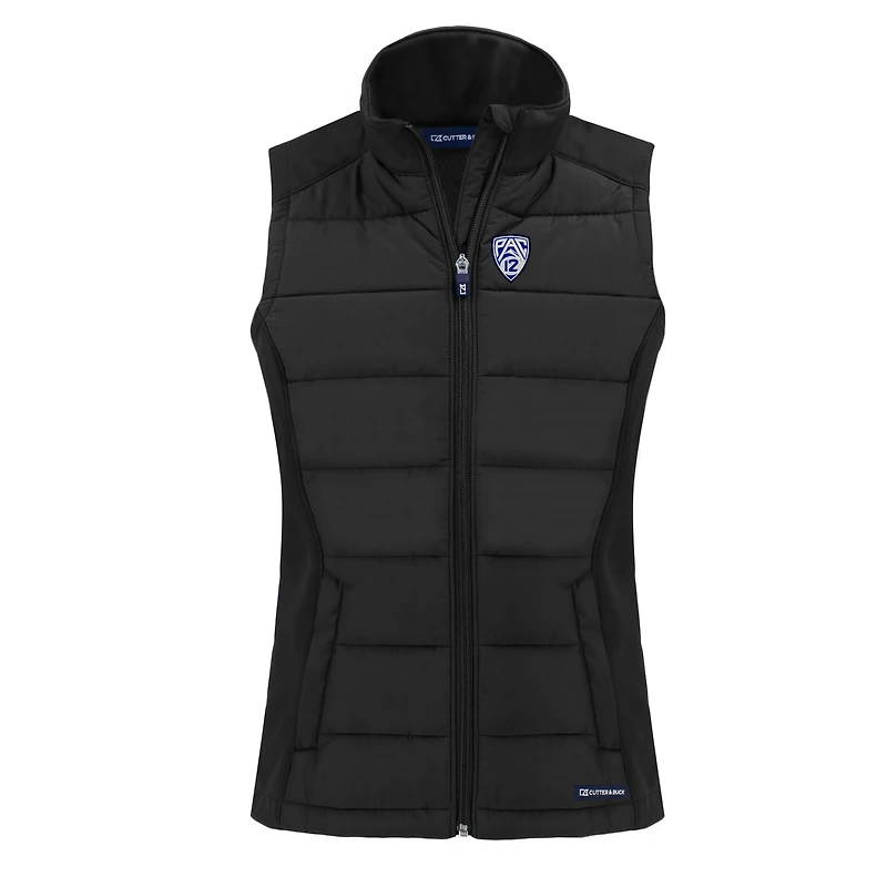 Women's Cutter & Buck  Black Pac-12 Gear Evoke Hybrid Eco Softshell Recycled Full-Zip Vest