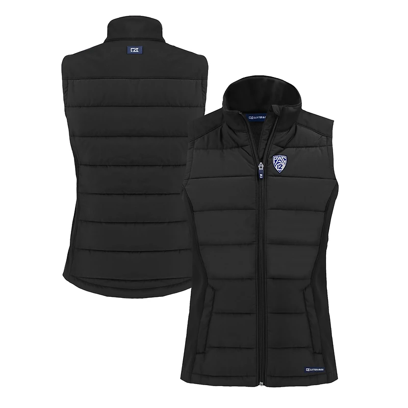 Women's Cutter & Buck  Black Pac-12 Gear Evoke Hybrid Eco Softshell Recycled Full-Zip Vest