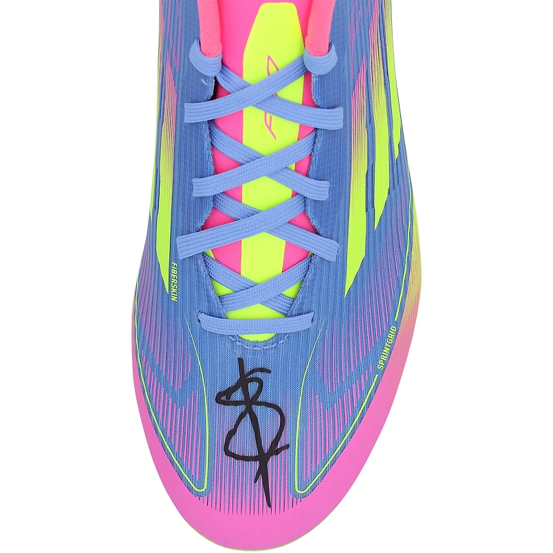 Crampons de football adidas F50 violets autographiés par Bradley Barcola (Paris Saint-Germain)
