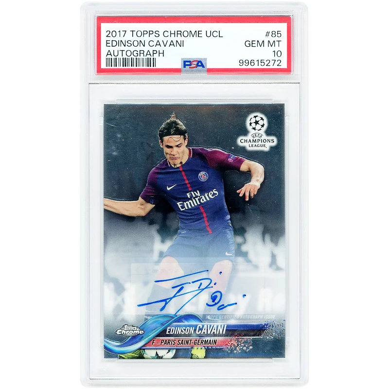 Edinson Cavani Paris Saint-Germain Autographed 2017-18 Topps Chrome UEFA #85 PSA Authenticated 10 Card