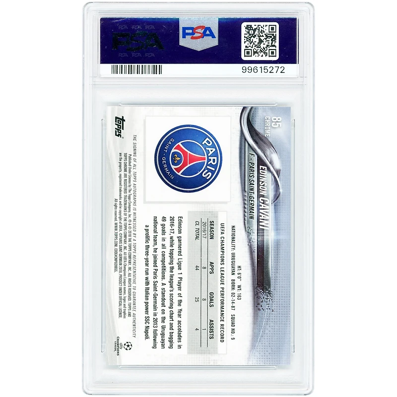 Edinson Cavani Paris Saint-Germain Autographed 2017-18 Topps Chrome UEFA #85 PSA Authenticated 10 Card