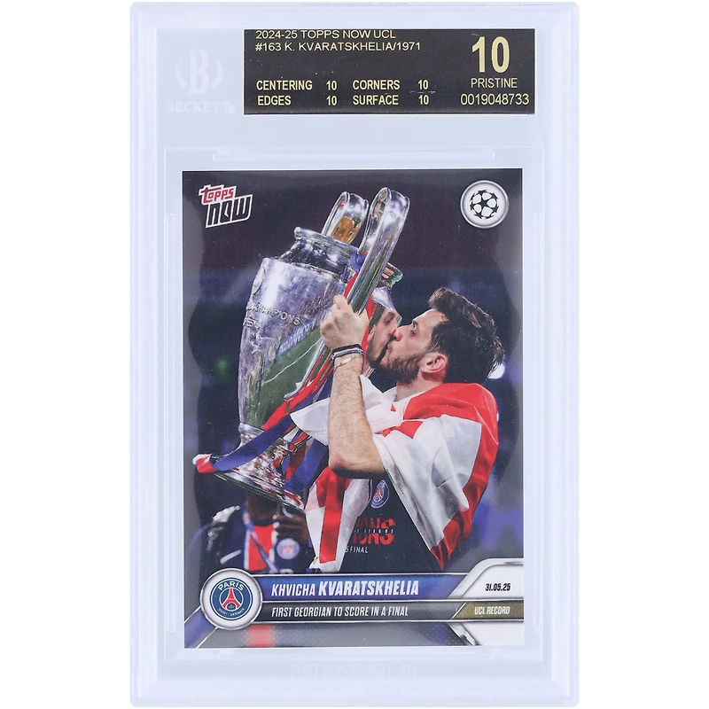 Khvicha Kvaratskhelia Paris Saint-Germain 2024-25 Topps Now UCL First Georgian to Score in a Final Black Label #163 BGS Authenticated 10 Card - 10,10,10,10 Subgrades