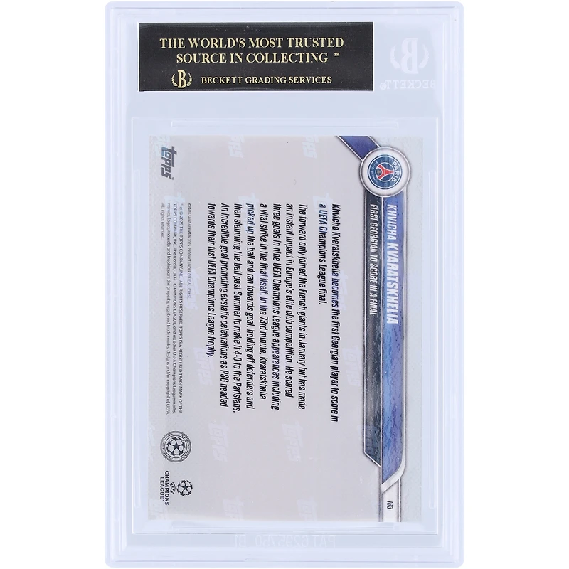 Khvicha Kvaratskhelia Paris Saint-Germain 2024-25 Topps Now UCL First Georgian to Score in a Final Black Label #163 BGS Authenticated 10 Card - 10,10,10,10 Subgrades